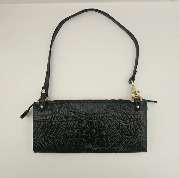 Brahmin Rory Black Crocodile Embossed Leather Clutch - Picture 5 of 6